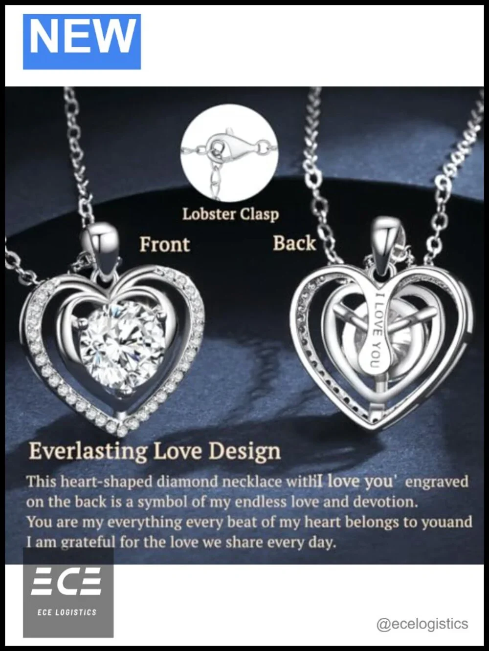 Diamond Heart Pendant Necklace Moissanite Stud Earrings Jewelry Gift Set 3